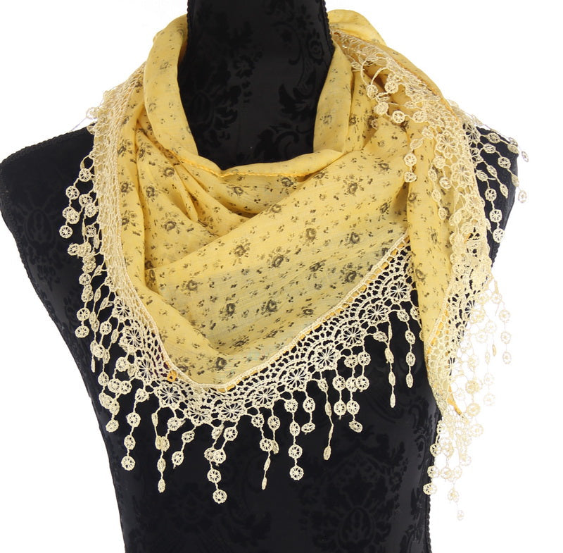 Scarf - Small Floral Triangle  - Lemon