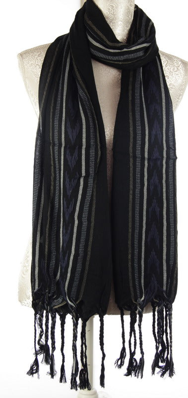 Scarf - Geometris Pattern On Side Black