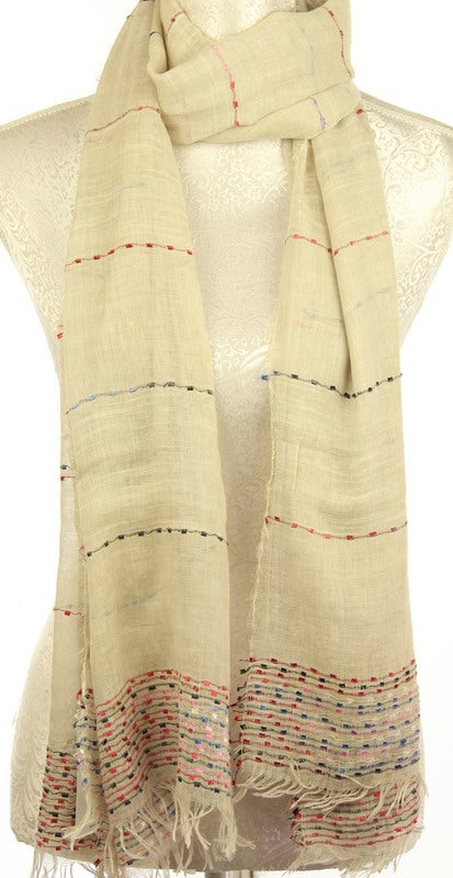 Scarf - Squares Ribbon Detail  - Stone