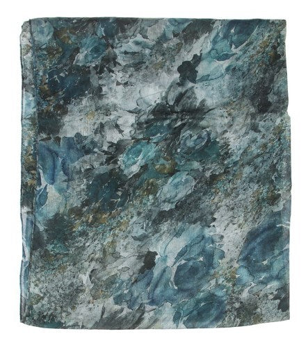 Scarf - Watercolor Roses Reversable BLUE