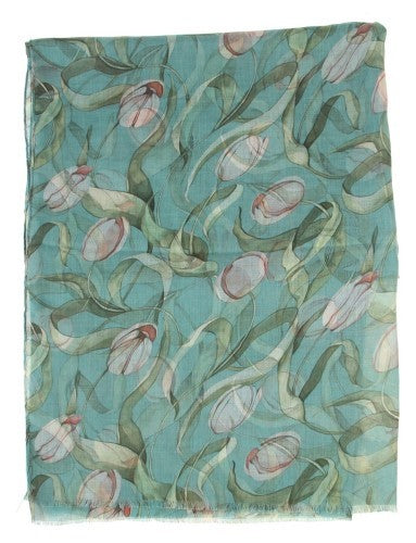 Scarf - Tulip On Teal Reversable Scarf TEAL