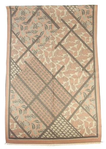 Scarf - Leaves Diagonal Grid Scarf PINK-GREY