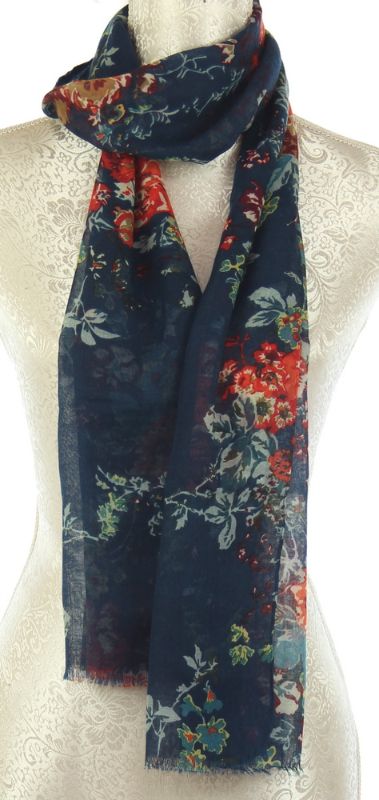 Scarf - Orange Floral on Blue (Set of 2)