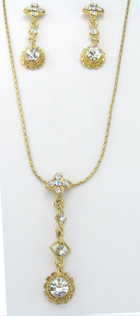 Earring & Necklace Set - Diamante Drop - Gold (SMARTFOX)
