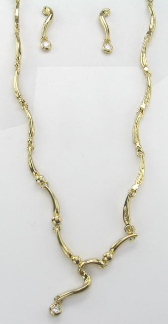 Earring & Necklace Set - S Link with Crystal - Gold