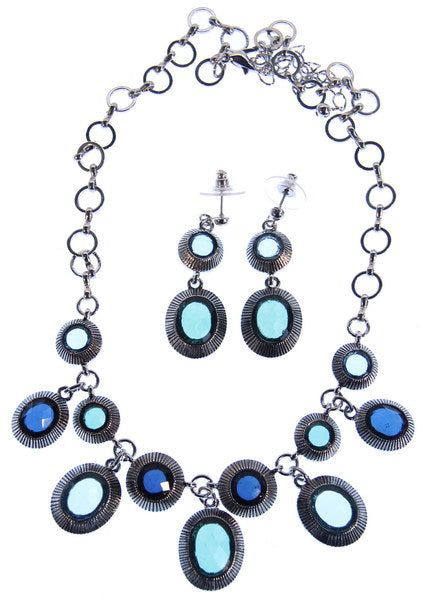 Earring & Necklace Set Multi Drops Green Tones