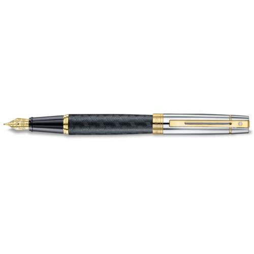 SHEAFFER 300 ETCHED MATT BLACK/GLOSS CAP/GOLD MEDIUM FOUNTAIN PEN