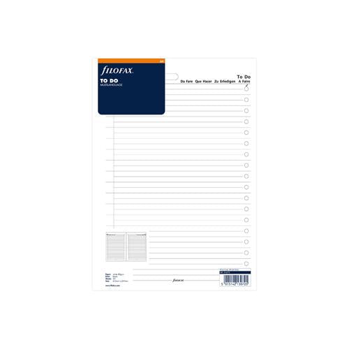 Filofax Organiser Refill To Do Lists A4 White