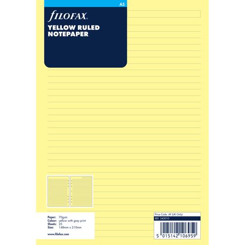 Filofax Organiser Refill A5 Notepaper Ruled Yellow - Smartfox