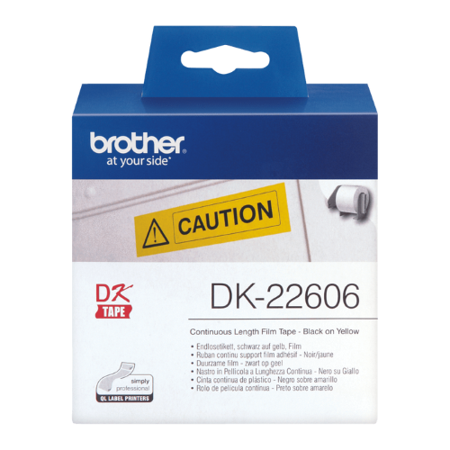 Brother DK 22606 Continuous Label 62mm x 15.24mt Black on Yellow