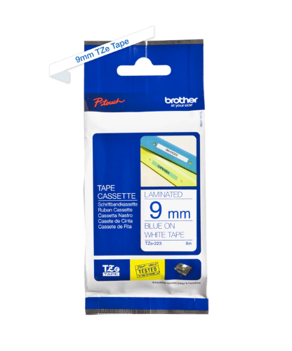 Brother TZe223 9mm TZ Tape Blue on White