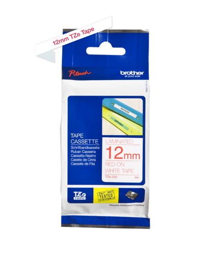 Brother TZe232 12mm TZ Tape Red on White