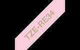 Brother TZeRE34 12mm Non Adhesive Ribbon Gold on Pink