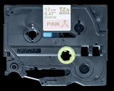 Brother TZeRE34 12mm Non Adhesive Ribbon Gold on Pink