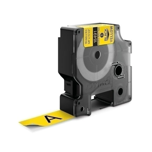 Dymo 18491 Rhino Nylon Labels, 19mm x 4mt, Black on Yellow