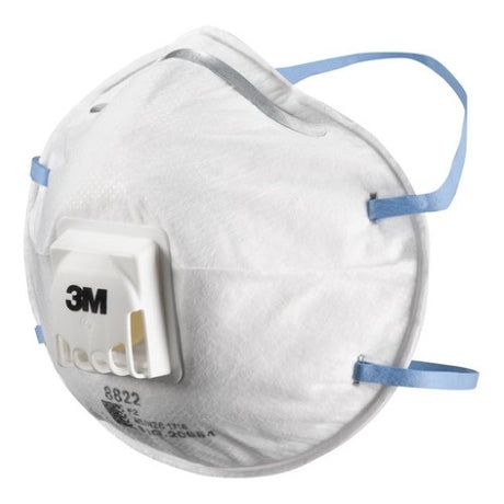 3M Respirator 8822 P2 pack of 10, featuring Cool Flow valve for breathability and effective filtration against airborne contaminants.