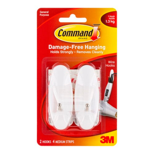 3M Command Hook 17068 Medium White Wire Pk/2