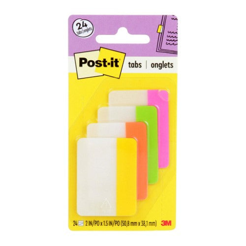 Pack of 4 vibrant Post-it Filing Tabs in Pink, Green, Yellow, and Orange, measuring 50x38mm for efficient organization.