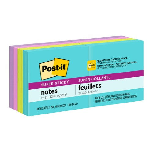 Post-it Super Sticky Notes 622-8SSMIA 48x48mm Miami, Pack of 8