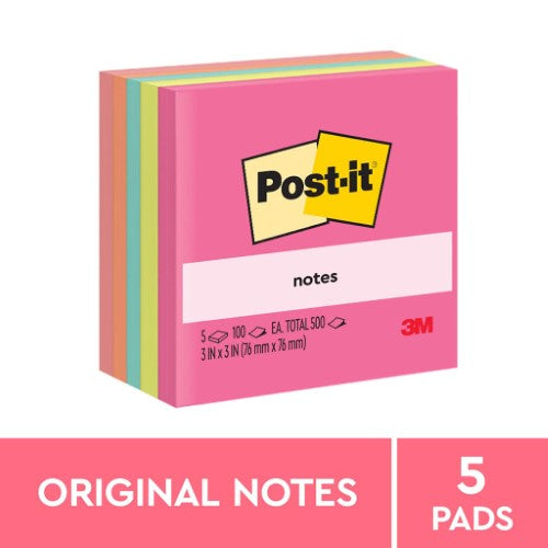 3M Post-it Notes 654-5PK Capetown Collection 76x76mm 100 sheet pads Pkt/5