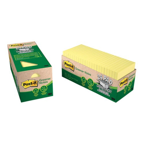 3M Post-It Recycled Note Cabinet Pack 654R-24CP-CY Greener Yellow 76X76mm Pkt/24