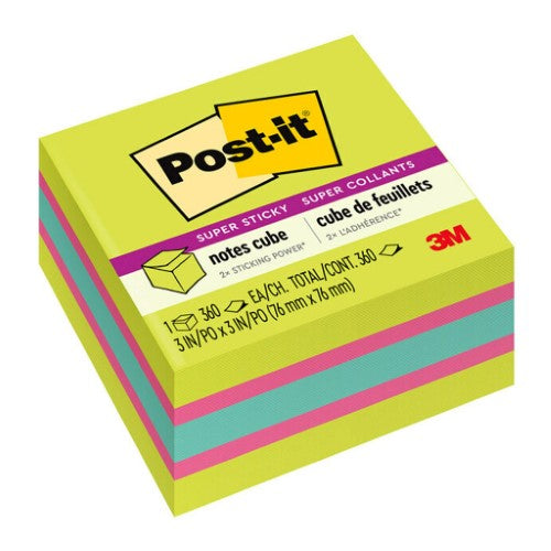 3M Post-it Super Sticky Memo Cube 2027-SSGFA 76mm x 76mm 360 sheet cube