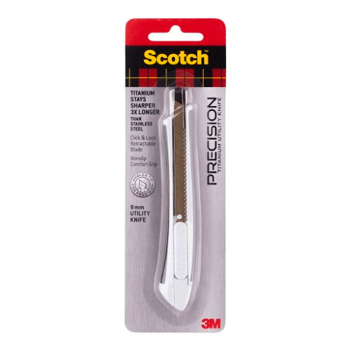 3M Scotch Utility Knife TI-KS with 9mm titanium blade, designed for precision cutting with an easy-grip handle.