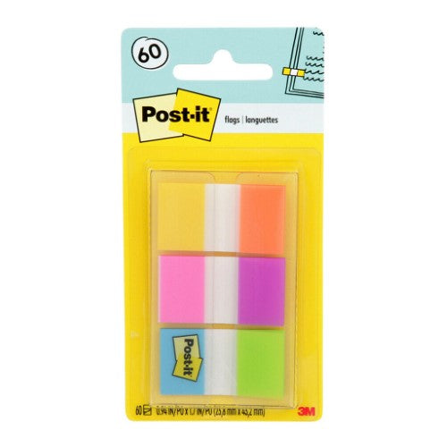 Vibrant 3M Post-it Flags in alternating colors, perfect for marking important documents with 60 flags in a convenient dispenser.