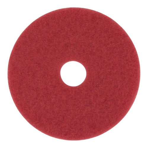Pack of 5 red 3M Buffer Pads, 431mm, designed for spray buffing and effective floor cleaning and polishing.