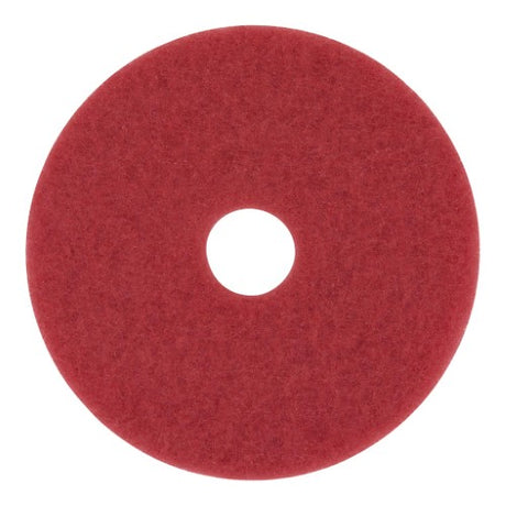 Pack of 5 red 3M Buffer Pads, 431mm, designed for spray buffing and effective floor cleaning and polishing.