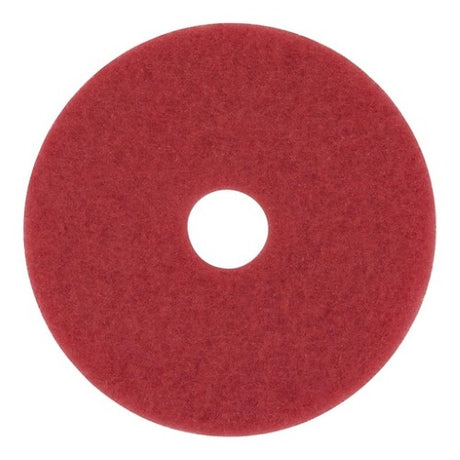 3M Buffer Pad 5100, 508mm red pads for cleaning and buffing floors, pack of 5 for efficient, high-gloss results.
