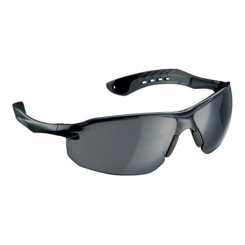 3M Flat Temple Safety Eyewear with grey lenses, designed for comfort, UV protection, and compatibility with earmuffs.