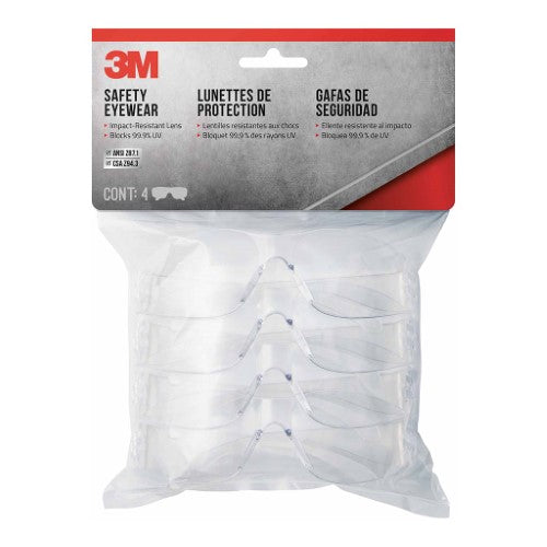 3M Safety Eyewear 90953H4-DC Clear, lightweight rimless glasses for eye protection, UV-absorbing and impact-resistant.