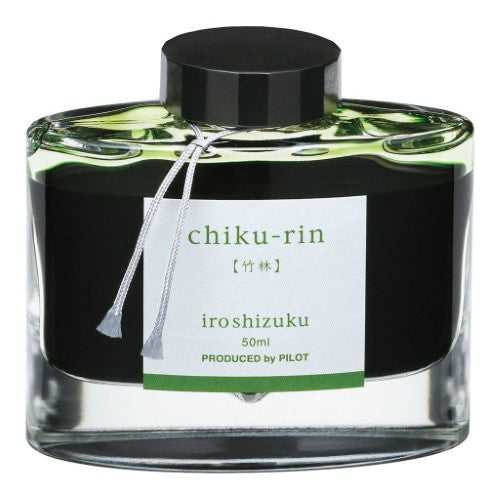 50ml bottle of Pilot Iroshizuku Bamboo Forest ink, vibrant green, ideal for fountain pens and artistic writing.