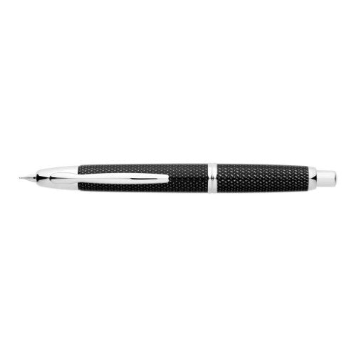 Pilot Capless Splash Black Fountain Pen with 18k gold nib, push-button mechanism, and sleek design for precise writing.