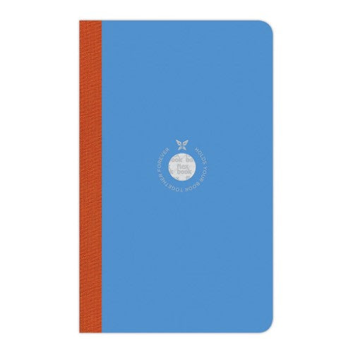 Flexbook Smartbook Notebook in blue and orange, featuring ruled ivory paper and eco-friendly cover, flat opening design.