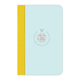 Mint and yellow pocket notebook with ruled pages, flat opening, and eco-friendly cover for stylish note-taking.