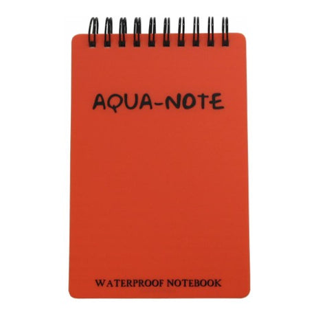 OSC Aqua-Note Waterproof Notebook in vibrant orange, 100 x 150mm, with 50 lined waterproof sheets for outdoor notes.