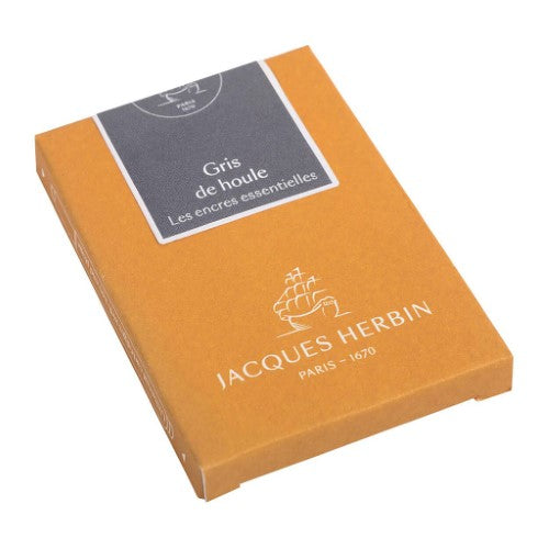 Pack of 7 Jacques Herbin grey ink cartridges for fountain pens, featuring smooth flow and high-quality water-based pigments.