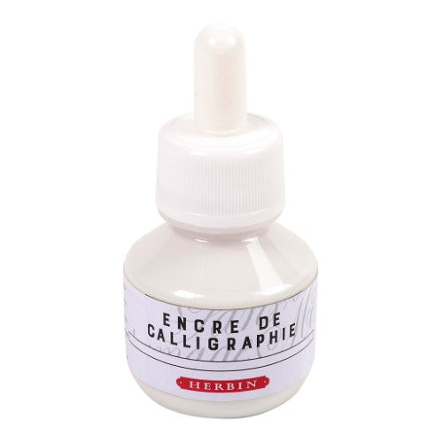 Herbin 50ml White Calligraphy Ink for vibrant lettering, featuring easy-to-use pipette and exceptional pigment durability.