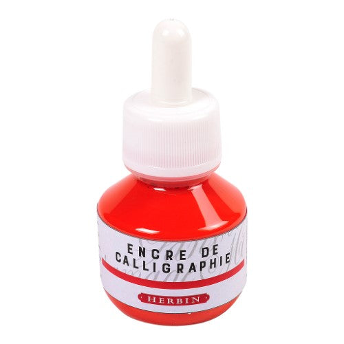 50ml bottle of red Herbin Calligraphy Ink, designed for nib holders and brushes with exceptional color mixing capabilities.