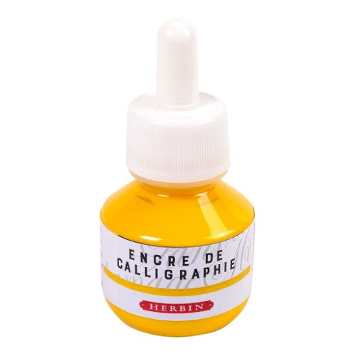 Herbin 50ml Yellow Calligraphy Ink in a vibrant bottle, ideal for artists and calligraphy enthusiasts for stunning creations.