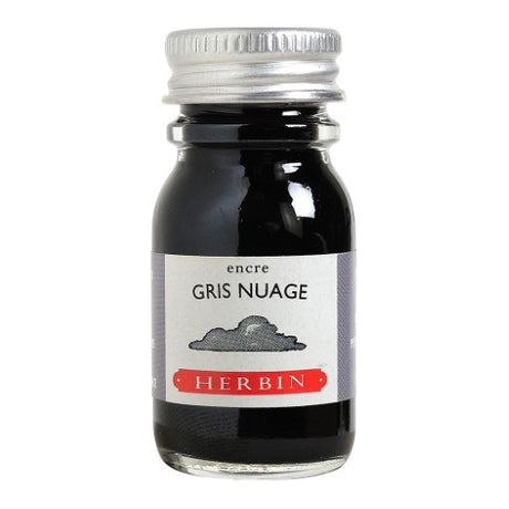 10ml bottle of Herbin Gris Nuage ink in dull grey, ideal for fountain pens and artistic projects.