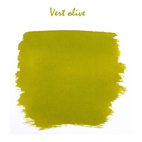 Herbin 10ml Vert Olive writing ink in a dark olive hue, ideal for calligraphy and versatile artistic applications.