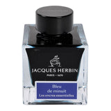 50ml bottle of Jacques Herbin Bleu de Minuit ink, featuring a deep blue hue for luxurious writing experiences.