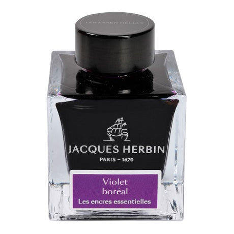 50ml bottle of Jacques Herbin Violet Boreal ink, featuring a rich violet hue for fountain pens and artistic expression.