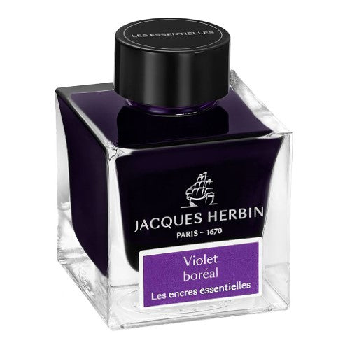 50ml bottle of Jacques Herbin Violet Boreal ink, rich purple hue for fountain pens and artistic creations.