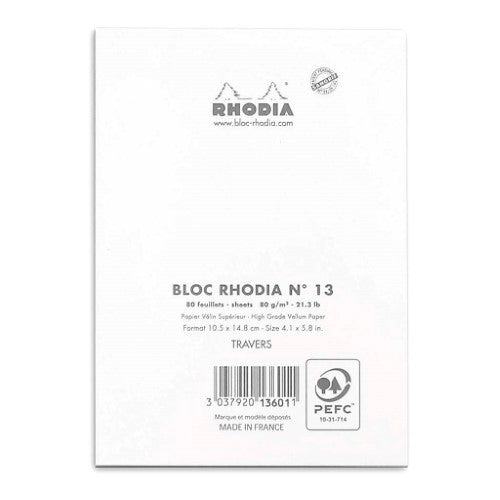 Rhodia Bloc Pad No. 13 A6 Lined White