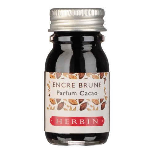 Herbin 10ml Brown Cocoa Scented Ink for elegant writing with a delightful cocoa fragrance, perfect for fountain and glass pens.