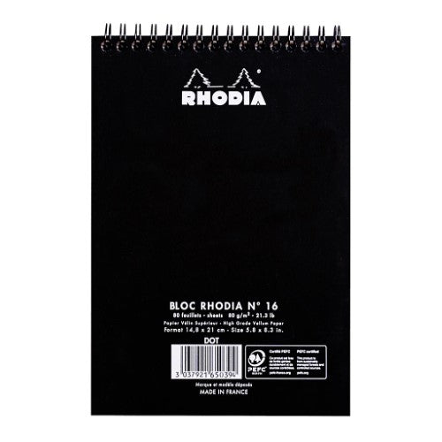 Rhodia Classic Notepad Spiral A5 Dotted Black